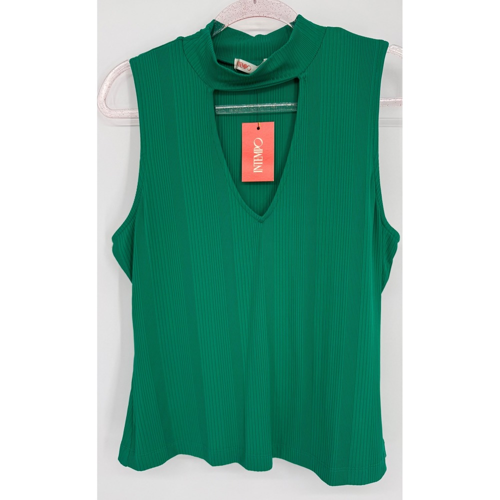 Intempo Women Power Green Ribbed‎ Mock Neck Cutout Sleeveless Top Sz 1X
